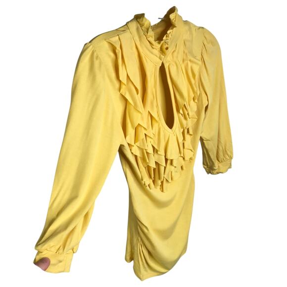 Arden B. Blouse Womens S Yellow Cut Out Ruffles Y2K Boho Festival 3/4 Sleeve - Picture 2 of 8